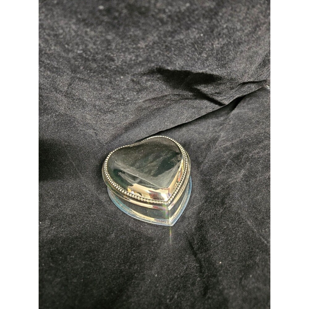 1987 Avon Tender Memories Trinket Box Chrome Silver Heart Shaped w/ Pink Velvet